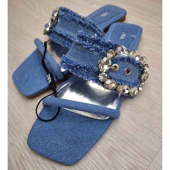 ZARA Embellished Slides NWT - Picture 1 of 16